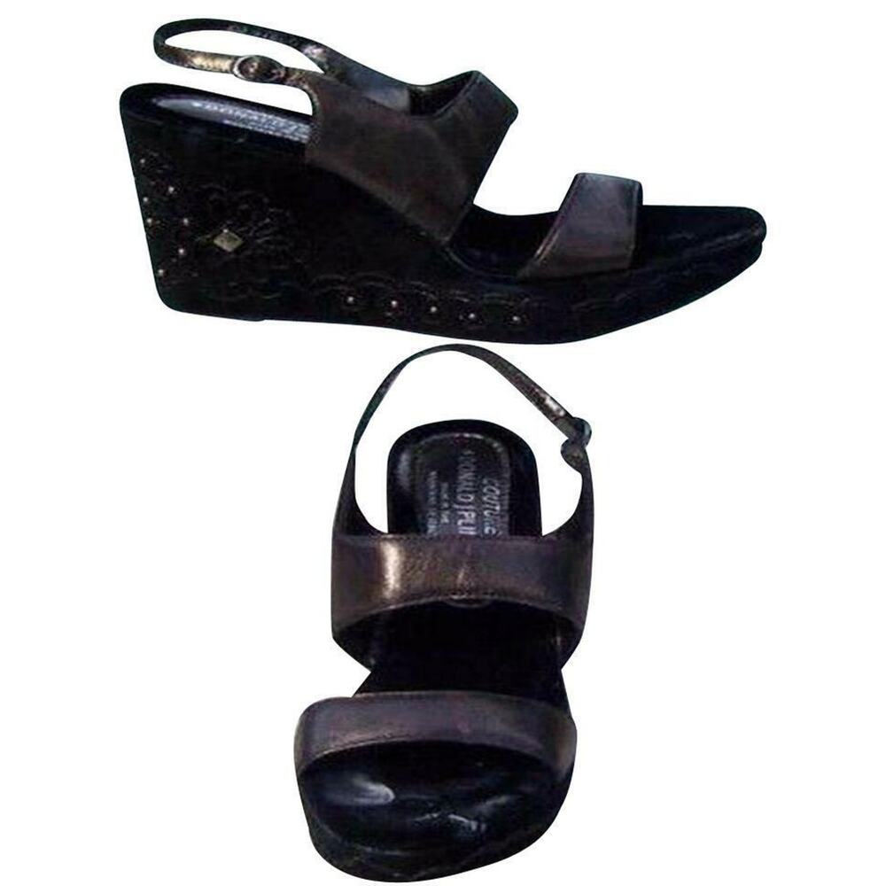 Donald Pliner Metallic Leather Platform Wedge Shoe Suede Embroidery $275 NIB - Picture 2 of 3